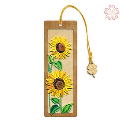 Bookmark Hoa Hướng Dương Khắc Gỗ Veneer Cùng Giấy Xoắn Nghệ Thuật Size 4.3x12.5cm