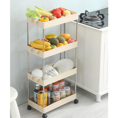 Kệ Đựng Đồ Đa Năng 4 Tầng Có Bánh Xe Đẩy Chuyên Dụng Cho Spa, Phòng Tắm, Bếp Chất Liệu Inox Cao Cấp Tiện Lợi