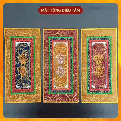 Tấm lót tượng, pháp khí Khăn kê chuông chày kim cang chữ nhật biểu tượng pháp luân và chùy kim cang Mật Tông Diệu Tâm