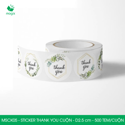 MSCK05 - D2.5 cm - 1 Cuộn 500 sticker thank you tròn, nhãn dán thank you, tem dán cảm ơn