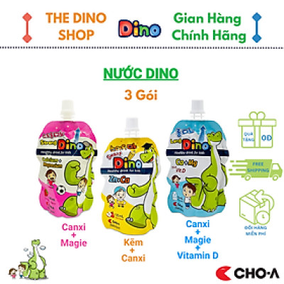 Combo 3 Túi Nước Dino LongDino/StrongDino Dành Cho Trẻ Em (3 Vị Sữa x Dâu x Táo)