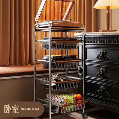 Xe Đẩy Kệ Để Đồ Đa Năng Nhiều Ngăn Tầng Có Ván Gỗ Retro Vintage – Khung Kim Loại Chắc Chắn, Kệ Trang Trí Nhà Bếp Phòng Khách - HÀNG CHÍNH HÃNG MINIIN