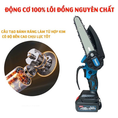 Bộ Máy Cưa Xích Cầm Tay Pin Siêu Khỏe Cắt Cây, Tỉa Cành Lam Xích Dài 19cm Hiệu Quả Vượt Trội