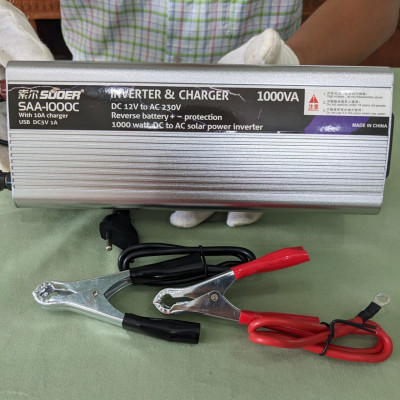 Kích Chuyển Đổi Điện Suoer 1000W 2IN1 - Kích 12V Lên 220V Kèm Sạc Ắc Quy Tự Ngắt Khi Đầy