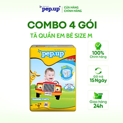 Combo 4 Gói Tã/Bỉm Quần Em Bé Pep.up Extra Dry Siêu Mềm Mại, Siêu Khô Thoáng, Kháng Khuẩn Size M (10 Miếng/Gói)