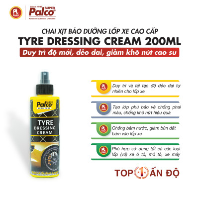 Dung dịch xịt dưỡng lốp xe ô tô cao cấp, chống lão hoá, chống bám bẩn PALCO Tyre Dressing Cream - Chai 200ml - Nhập khẩu Ấn Độ