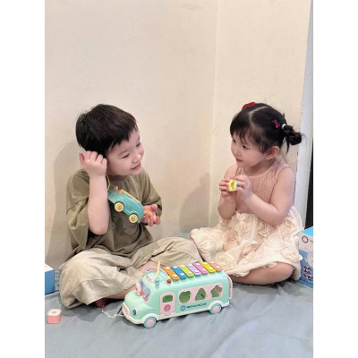 Đồ chơi Xe bus thả hình khối kết hợp đàn gõ Xylophone Bioamicus