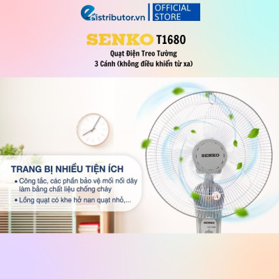Quạt Treo Remote SENKO TR1683 ( Có Remote) / TR1628 (Có Điều Khiển Từ Xa) - Quạt T1682 / T1680 ( Không Có Điều Khiển Từ Xa) - Hàng Chính Hãng - Bảo Hành 12 Tháng - Quạt Treo Tường Senko Có Remote TR1628 (Tương tự mã TR1683)