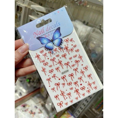 Sticker 5D Dán Móng Hình Nơ Đỏ RM Keo Tự Dính, Hình Dán Móng Nơ Lụa Nơ Đen Trắng Mix Nổi R7M Dạng Nổi Làm Nail Cao Cấp Nữ Women