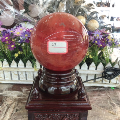 Bi đèn xoay phong thủy đá núi lửa Obsidian đỏ nặng 2,7 kg