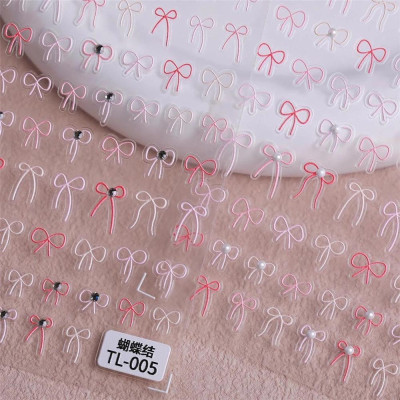 Sticker 5D Lụa Nổi Hình Dây Nơ Mảnh Mix Màu Trắng Hồng dán nail Cao Cấp TL004 Đính Đá Trang Trí Móng Siêu Dễ Thương Phong Cách Hàn Quốc Nữ Women