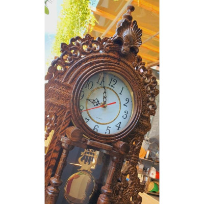 Đồng Hồ Gỗ Mun Đuôi Công Quả Lắc, Phong Cách Tân Cổ Điển, Máy Kim Trôi - Bảo Hành 2 Năm