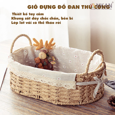 Giỏ Decor Có Quai Xách – Bộ 4 Kiểu Dáng Thủ Công Đẹp Mắt, Lót Vải Vintage, Đựng Đồ & Trang Trí Tinh Tế