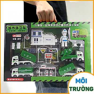 Bộ xe đồ chơi công trình trẻ em mô hình cho bé trai Cần cẩu, Xe Ben, Xe Tải, Trộn bê tông MySun