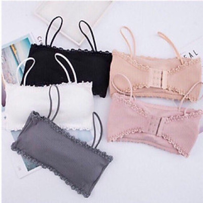  Áo Bra Cotton Tăm Phối Ren Viền Cài Sau Siêu Mềm