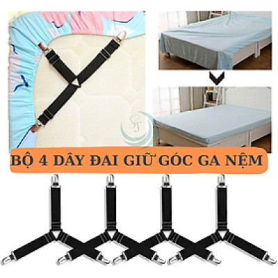 Bộ 4 Dây cố định ga trải giường 3 chấu- Dây đai giữ góc ga chống xô lệch- Dây thun kẹp ga trải giường đa năng- Dây kẹp giữ chăn ga cao cấp- Dây thun 3 chạc cố định ga giường- Kẹp ga giường chữ Y tiện dụng