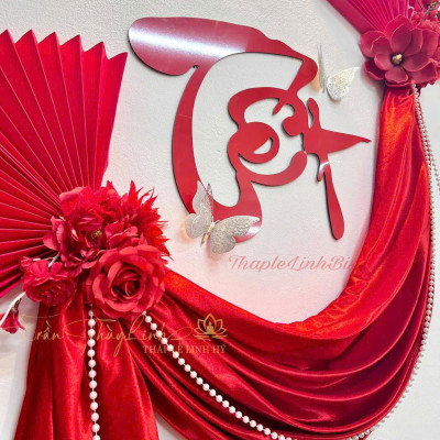 Set Trang Trí Tết, Đồ Decor Tết 2025 Chữ Tết Alu Đỏ Kèm Vải Nhung Và Hoa Chúc Mừng Năm Mới - HÀNG CHÍNH HÃNG MINIIN