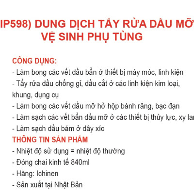 Chất tẩy rửa dầu mỡ JIP598 840ML - Hàng chính hãng ICHINEN Nhật Bản