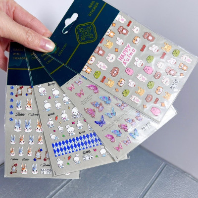 Hình Dán Móng Sticker 5D Lụa Tổng Hợp Cao Cấp Trang Trí Làm Nail Hoạt Hình, Gấu Hồng, Mặt Thỏ, Bướm Cực Quang Siêu Xinh Nữ Women