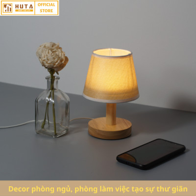 Đèn Ngủ Để Bàn Gỗ HUTA G9 Mini Phong Cách Vintage, Đầu Cắm USB, Decor Trang Trí Phòng Ngủ, Đầu Giường, Dải Led Ánh Sáng Vàng