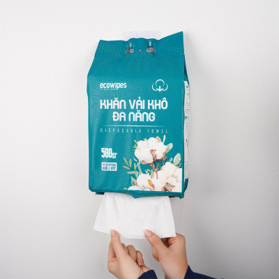 TẶNG MÓC TREO_Khăn vải rút khô đa năng EcoWipes 500Gr túi rút treo tường lau mặt tẩy trang