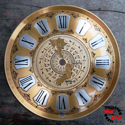 Mặt số đồng hồ treo tường nhôm dập nổi kiểu số La Mã in hình trống đồng đường kính 18cm