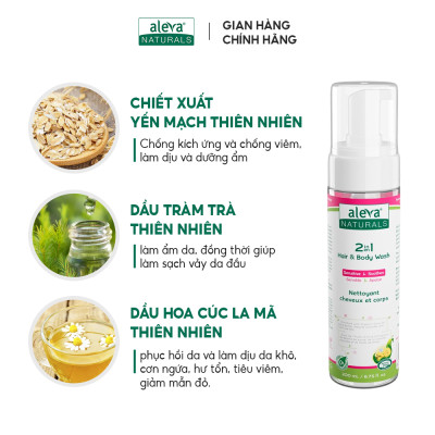 Sữa tắm gội dưỡng ẩm toàn thân cho bé Aleva Naturals (chai 200ml/50ml)