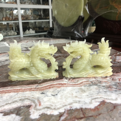 Cặp Rồng nằm phong thủy đá ngọc Onyx - Dài 12cm và 15cm