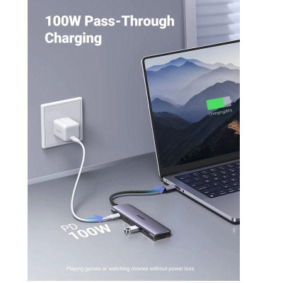 Ugreen UG15214CM195TK to 2 x USB 3.0 + 1 x USB-C 5gbps + 1 x USB-C PD 100W + 1 x HDMI 4k30Hz + 1 x SD + 1 x TF Bộ chuyển đổi USB type C - HÀNG CHÍNH HÃNG