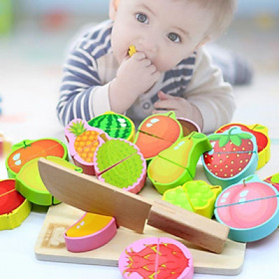 Đồ chơi gỗ trí tuệ cắt hoa quả bằng gỗ nam châm loại đẹp