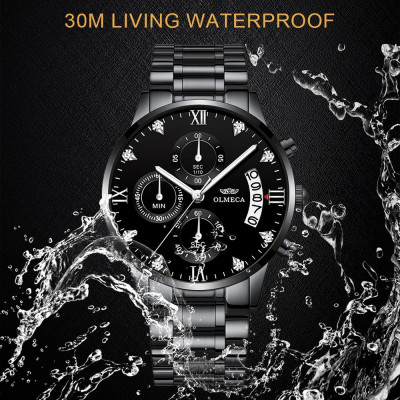 Đồng hồ thạch anh OLMECA 0878M Nam  Dây đeo bằng thép không gỉ, đa chức năng 3ATM Màn hình phát sáng Chronograph