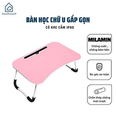 Bàn học nhựa chân thép gấp gọn thông minh có khe cắm ipad, điện thoại tặng dụng cụ lấy ráy tai có đèn