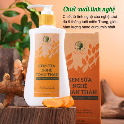 Kem sữa nghệ toàn thân dưỡng trắng da body, đánh bay thâm rạn hiệu quả Wonmom 180g