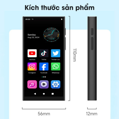  Ruizu Z90 Máy Nghe Nhạc Android WiFi/Bluetooth  Màn hình Full HD 4.0 inch, RAM 4GB, ROM 64GB, Android 10  Xem YouTube, tải App dễ dàng  Pin 2200mAh, 20h nghe nhạc  Jack 3.5mm HiFi, chế độ đọc sách  Tiếng Việt dễ sử dụng - Hàng Nhập Khẩu