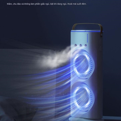 Quạt phun sương tích điện Youpin AQUA BREEZE, 2 lồng quạt, có đèn LED, bình nước lớn có thể thêm đá, xoay tốc năng 90° làm mát rộng, pin dung lượng lớn - Hàng nhập khẩu
