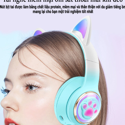 Tai Nghe Bluetooth Tai Mèo Phát Sáng Teement, Tai Nghe Không Dây, Tai Nghe Chụp Tai Bluetooth 5.3, Đèn Led Và Âm Bass Mạnh Mẽ - Hàng Chính Hãng