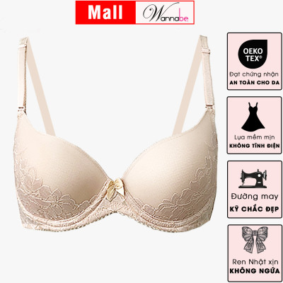 Áo ngực mút mỏng WANNABE ANR05 áo chíp cúp ngực đệm mỏng form to phối ren, có gọng giúp nâng đỡ gôm gọn vòng 1