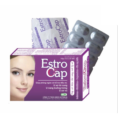 ￼Viên Uống  Estrocap -Hộp 30 Viên -Dùng cho nữ giới u xơ tử cung lành tính, kinh nguyệt không đều , đau  bụng kinh