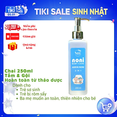 Dầu gội sữa tắm thảo mộc 2 trong 1 cho bé - 100% từ thảo dược thiên nhiên có khả năng kháng khuẩn và làm sạch như khổ qua rừng, lá khế, sài đất, … giúp làm sạch và bảo vệ làn da bé, ngăn ngừa mụn nhọt, rôm sẩy