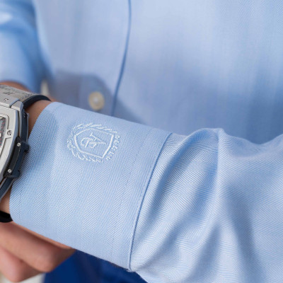 Áo sơ mi nam dài tay ALIGRO 100% chất bamboo Màu Xanh phối cổ bẻ dáng ôm body ALGS214