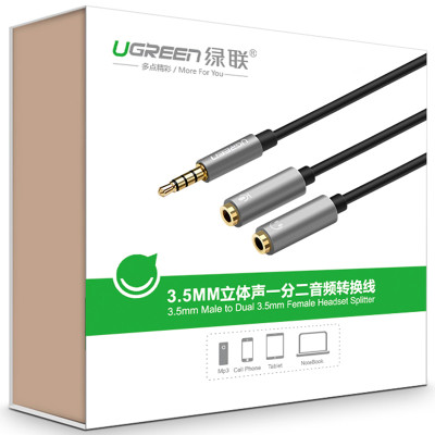 Dây chuyển đổi 3.5mm đực sang hai đầu 3.5mm cái (1 đầu hỗ trợ Mic, 1 đầu hỗ trợ tai nghe) UGREEN AV141 - Hàng chính hãng