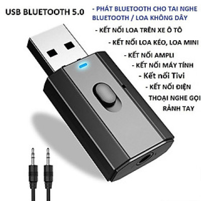 Thiết bị thu phát âm thanh Usb bluetooth 5.0 âm thanh đa chức năng jack cắm 3.5mm cho loa, ô tô tai nghe bluetooth, biến loa thường thành loa Bluetooth, Hàng Chính Hãng