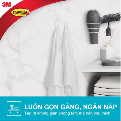 Móc dán tường chống thấm nước Command 3M vỉ 2 cái cỡ vừa chịu lực 1.3kg - Độ bền cao, bám cực chắc, tháo cực dễ 17001B
