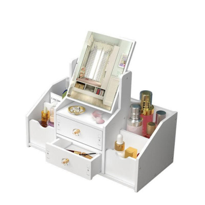 Kệ Đựng Đồ Mỹ Phẩm Đa Năng Có Gương Trang Điểm 2 Ngăn Kéo Và 4 Hộc Đựng Đồ Dễ Thương Tự Lắp Dễ Dàng