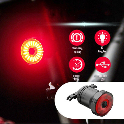 Đèn Đuôi LED Xe Đạp Thông Minh Cảnh Báo Ban Đêm Có Cảm Biến Chuyển Động Và Báo Đèn Khi Phanh Xe Chống Nước Sạc Điện USB MAILEE - Hàng Chính Hãng