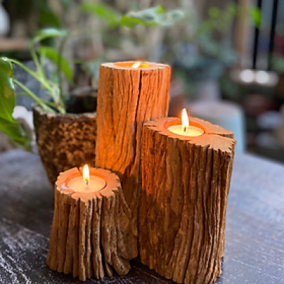 Chân đế nên gỗ lũa trang trí giáng sinh - noel - xmas