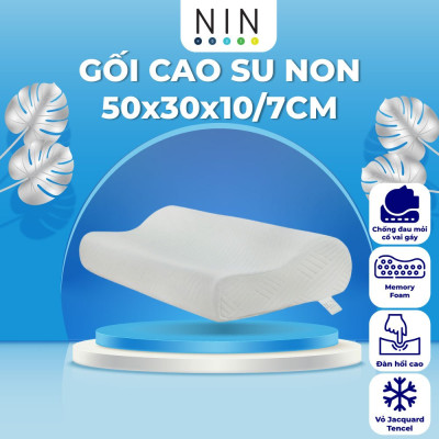 Ruột gối nằm cao su non NIN House điều chỉnh độ cao thấp 50x30x10/7cm memory foam, công thái học, lượn sóng, hỗ trợ cổ vai gáy, chống ngủ ngáy