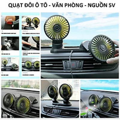 QUẠT ĐÔI XOAY 360 TRÊN XE HƠI ÔTÔ 3 CẤP ĐỘ GIÓ SIÊU MÁT LẠNH