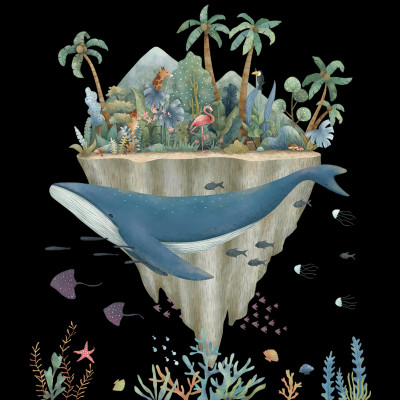 Sticker Giấy Dán Tường Decal Dán tường Tranh Dán Tường Trang Trí Tường Mẫu Cá Voi Xanh Và Bán Đảo Sở Thú ZH-1018