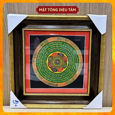 Tranh Mandala Chú Om Mani Padme Hum kèm khung 32cm Vẽ Tay Thủ Công Nepal Tranh chú lục tự chân ngôn Mật tông Diệu Tâm